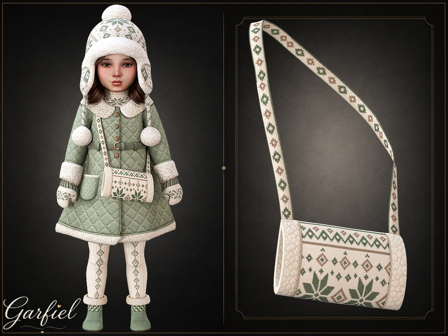 Toddler - Nordic Patterned Winter Hand Muff With Decorative Shoulder Strap