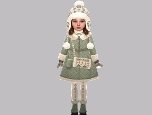 Toddler - Nordic Patterned Winter Hand Muff With Decorative Shoulder Strap